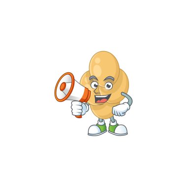 Bordetella pertussis karikatür tasarımı megafonlu bir resim. Vektör illüstrasyonu