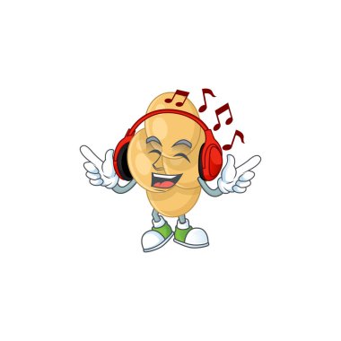 Kulaklıkla müzik dinleyen bordetella pertussis çizimi. Vektör illüstrasyonu