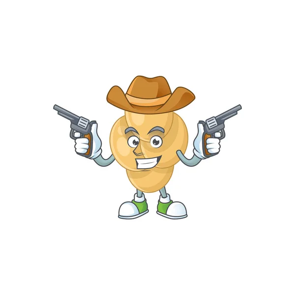 Eine Männliche Cowboy Cartoon Zeichnung Von Bordetella Keuchhusten Mit Gewehren — Stockvektor
