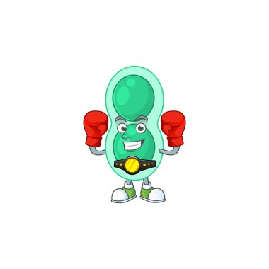 Arenadaki yeşil streptokok pnömoni boks sporcusunun karikatür resmi. Vektör illüstrasyonu