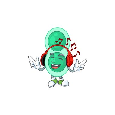 Kulaklıkla müzik dinleyen yeşil streptokok pnömoni çizimi. Vektör illüstrasyonu