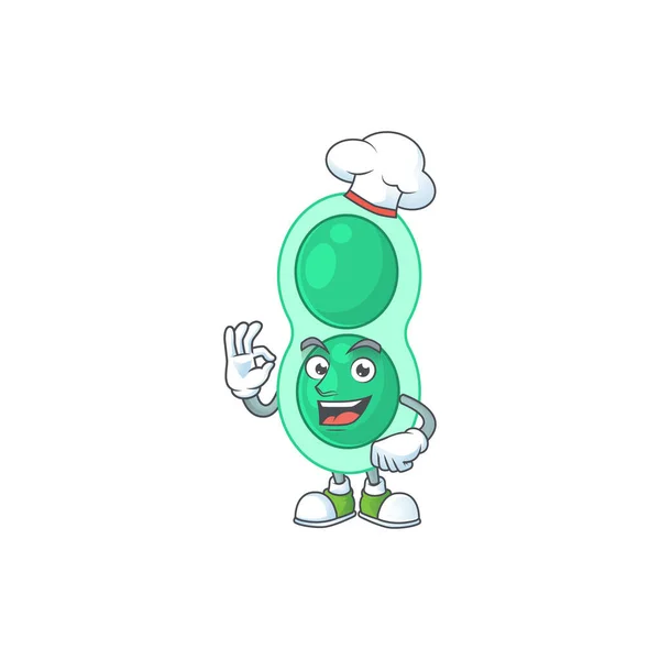 Green Streptococcus Pneumoniae Chef Dibujo Dibujos Animados Concepto Orgullosamente Vistiendo — Vector de stock