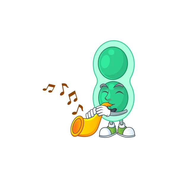 Talentoso Músico Estreptococo Verde Pneumoniae Mascota Diseño Tocar Música Con — Vector de stock