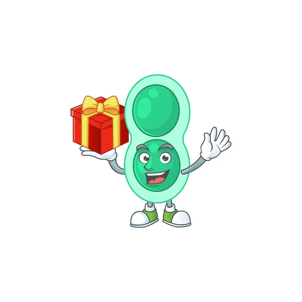 연쇄상 Green Streptococcus Pneumoniae 마스코트 디자인 상자의 선물로 디자인 일러스트 — 스톡 벡터