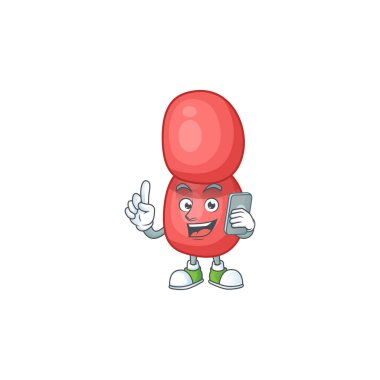 Neisseria gonorrhoeae 'nin telefonda arkadaşlarıyla konuştuğu karikatür çizimi. Vektör illüstrasyonu