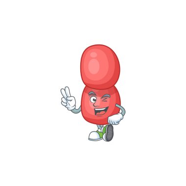 Gülümseyen neisseria gonorrhoeae çizgi film maskot stili iki parmaklı. Vektör illüstrasyonu