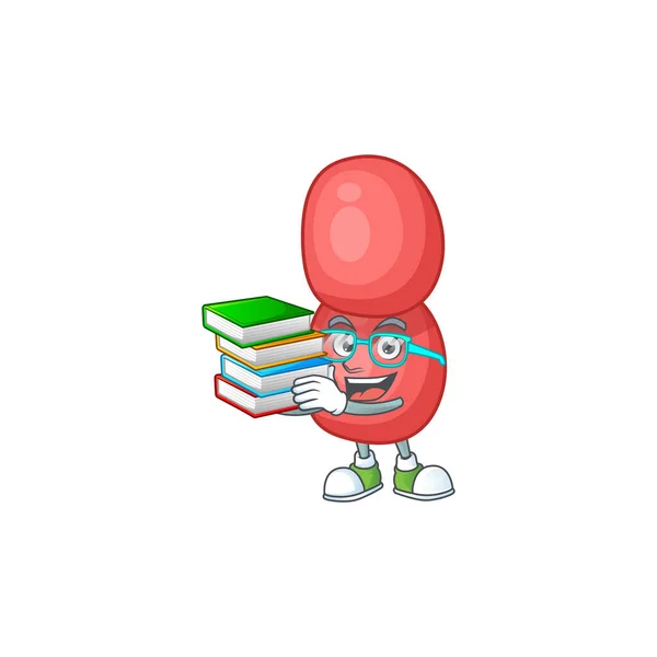 Un diseño de mascota de neisseria gonorrhoeae estudiante que tiene libros — Vector de stock