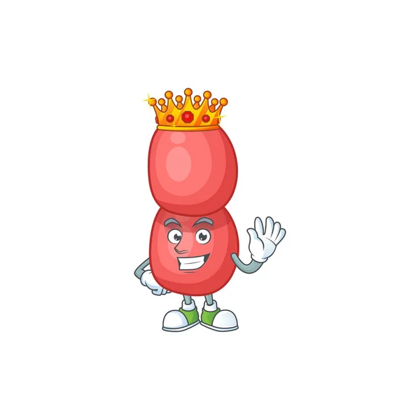 Un encantador rey de neisseria gonorrhoeae diseño de personajes de dibujos animados con corona de oro — Vector de stock