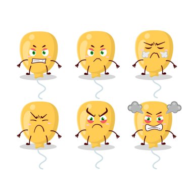 Çeşitli kızgın ifadeleri olan Sarı Balon çizgi film karakteri