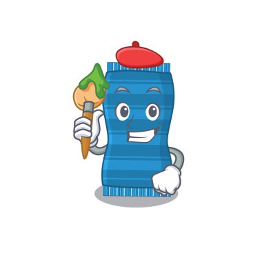 Artistik bir plaj havlusu ressamı fırça kullanarak maskot tasarımı