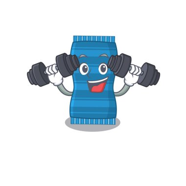 Plaj havlusu maskotu tasarımı egzersiz sırasında halterleri kaldırmaktan mutluluk duyar.