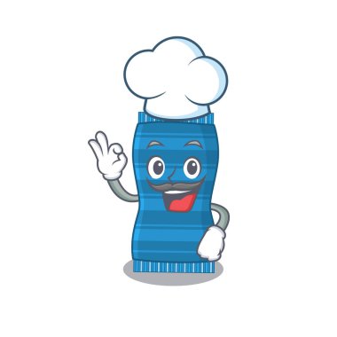 Şef şapkası takan yetenekli plaj havlusu şef çizimi.