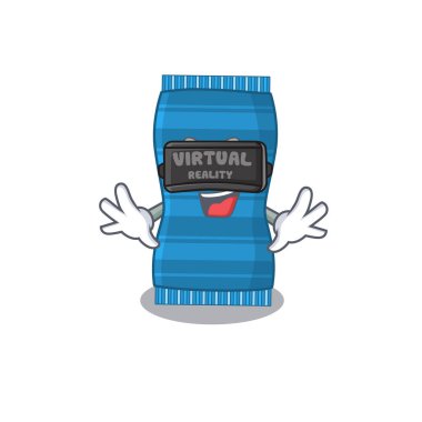 Modern Sanal Gerçeklik kulaklığı kullanan bir plaj havlusu karikatürü.