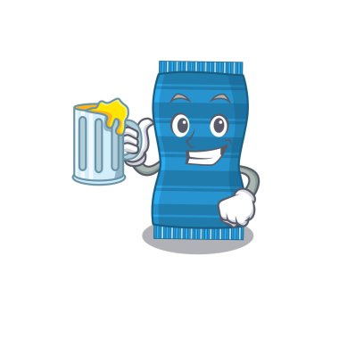 Bir bardak biralı plaj havlusu çizgi filmi konsepti.