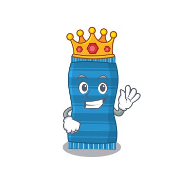 Plaj havlusunun bilge kralı altın taçlı maskot tasarımı.