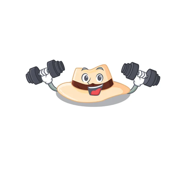 Panama hat mascot design feels happy lift up barbells during exercise — Stock Vector