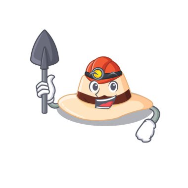 Panama şapkalı madencinin alet ve miğferli bir resmi.