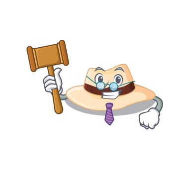 Panama şapkalı maskot tasarımının bilge bir yargıcı gözlük takıyor.