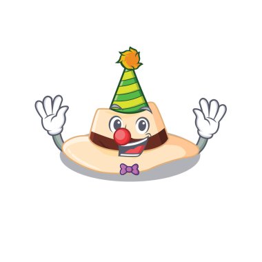 Gülen palyaço panama şapka çizgi film karakter tasarımı konsepti