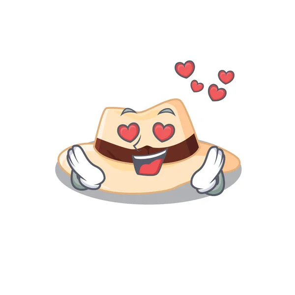 Romantique chapeau panama personnage de dessin animé a une chute dans les yeux d'amour — Image vectorielle