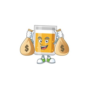 Mütevazı, zengin bir bira bardağı para çantalı karikatür tasarımı.