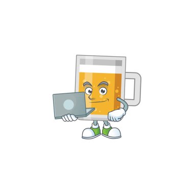 Evde dizüstü bilgisayarla çalışan çalışkan çizgi film çizim konsepti.