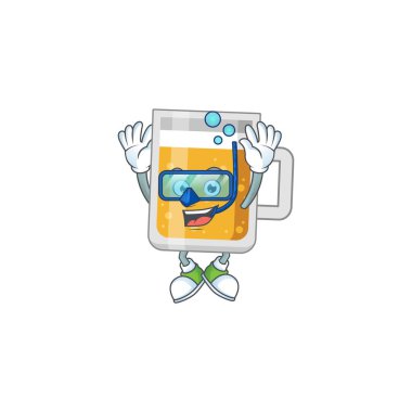 Yüzmeye hazır havalı dalış gözlüğü takan bira bardağı konsepti