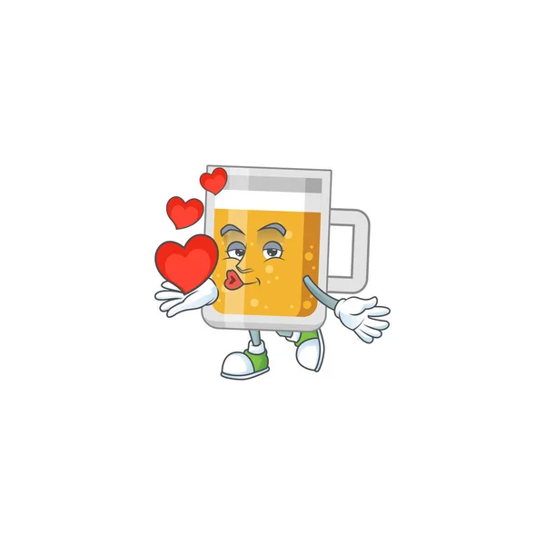 Nádherný karikaturní design sklenice piva s červeným srdcem — Stockový vektor