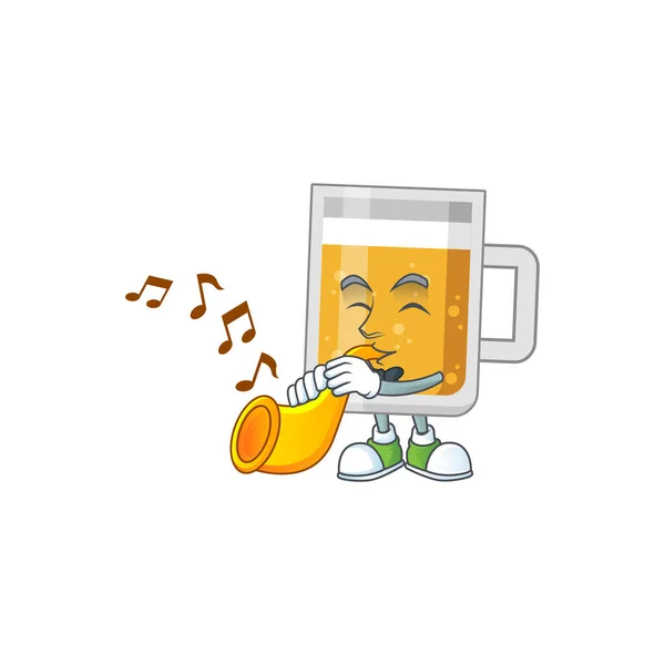 Músico talentoso de vidro de design mascote de cerveja tocando música com um trompete — Vetor de Stock