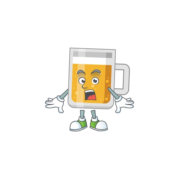 A caricature concept design of glass of beer with a surprised gesture — Stock Vector