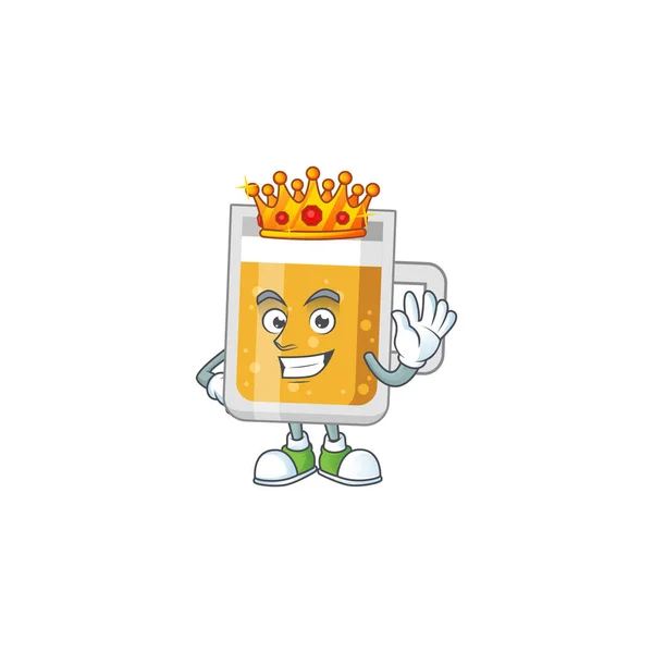 A charming King of glass of beer cartoon character design with gold crown — Stock Vector