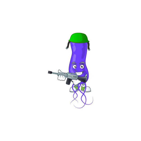 Una imagen de diseño de la mascota de espirila azul como un ejército dedicado con pistola automática — Vector de stock