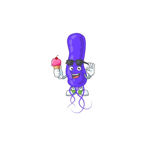 Happy face of blue spirila cartoon maskot memiliki es krim - Stok Vektor