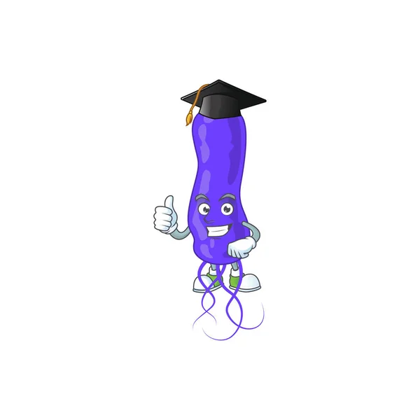 Happy face Mascot design concept of blue spirila wearing a Graduation hat — Stock Vector