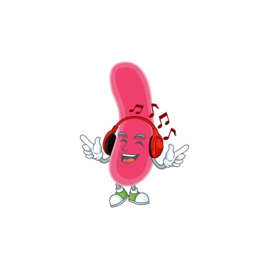 Fusobacteria 'nın çizgi film tasarımı kulaklıkla müzik dinliyor.