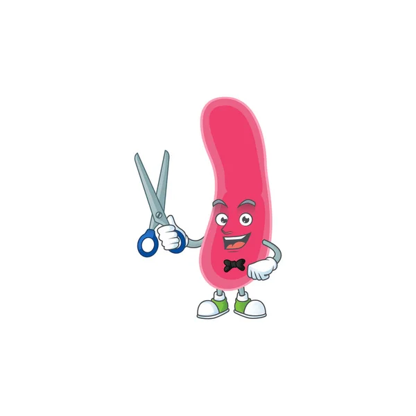 Una foto del personaje de dibujos animados Fusobacteria Barber trabajando con tijera — Vector de stock