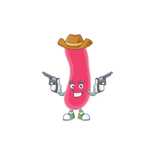 A masculine cowboy cartoon drawing of fusobacteria holding guns — Stock Vector