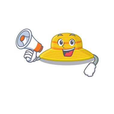 Yaz şapkasının maskot tasarımı megafonda yeni ürünler duyurdu.