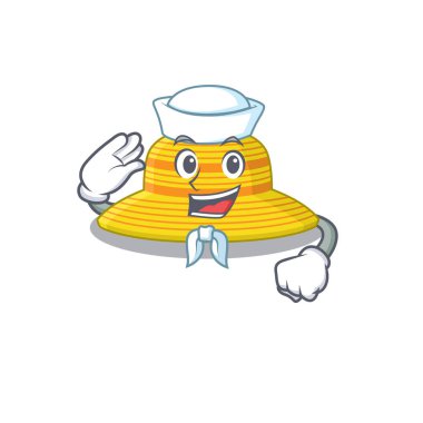 Smiley sailor cartoon character of summer hat wearing white hat and tie vector