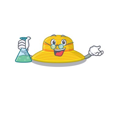 Yazın karikatür karakteri. Zeki profesör bir laboratuvar üzerinde çalışıyor.