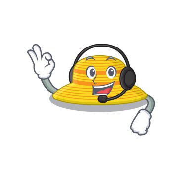 Kulaklık takan muhteşem bir yaz şapkası karakteri konsepti.