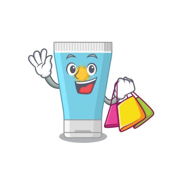 Zengin güneş kremi çizgi film karakteri alışveriş torbalarıyla