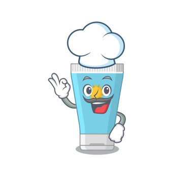 Şef şapkası takan yetenekli güneş kremi şefi çizgi filmi çizimi