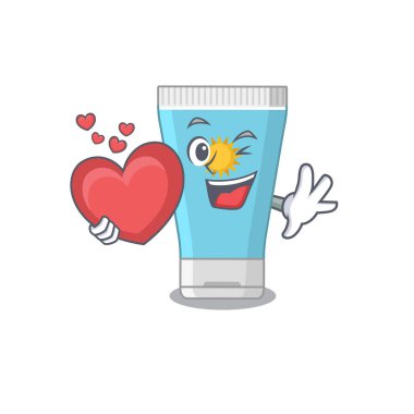 Tatlı bir güneş kremi çizgi film karakteri. Kocaman bir kalp taşıyor.