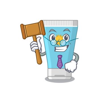 Güneş kremi maskot tasarımının bilge bir yargıcı gözlük takıyor.