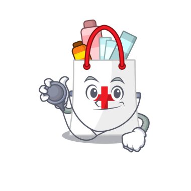 Güler yüzlü doktor çizgi film karakteri. Aletleri olan uyuşturucu torbası.