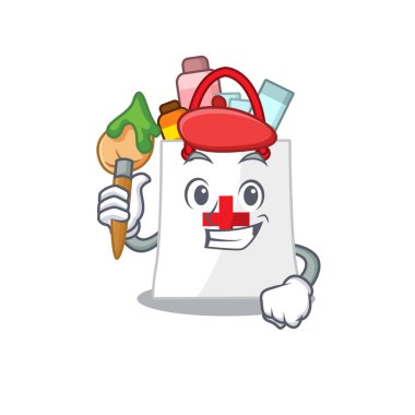 Sanatsal bir uyuşturucu torbası ressamı fırça kullanarak maskot tasarımı