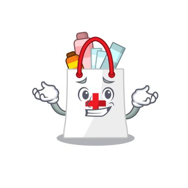 Sırıtan uyuşturucu torbası karikatür karakterinin şirin bir resmi.