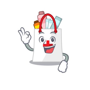 Uyuşturucu çantası maskotu tasarımı tamam işaret parmağı gösteriyor