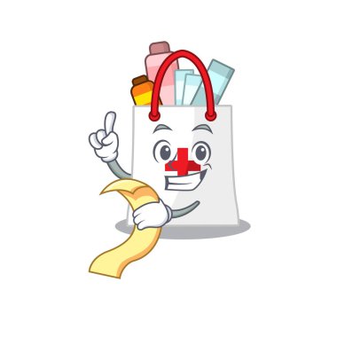 Elinde menüsü olan bir maskot tarzı uyuşturucu alışverişi.